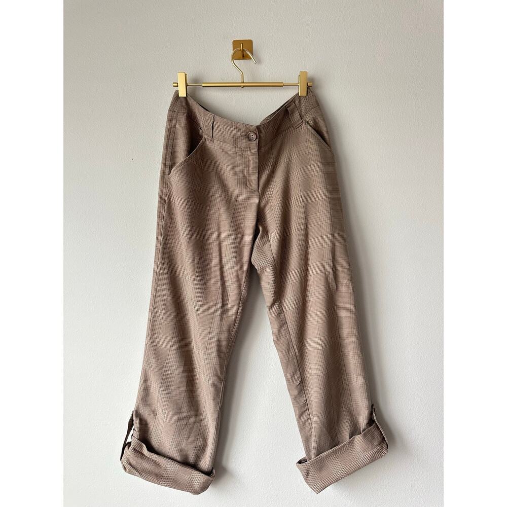 Y2K INC International Concepts Plaid Ankle Pants Brown Cuffed Trouser Capri 4